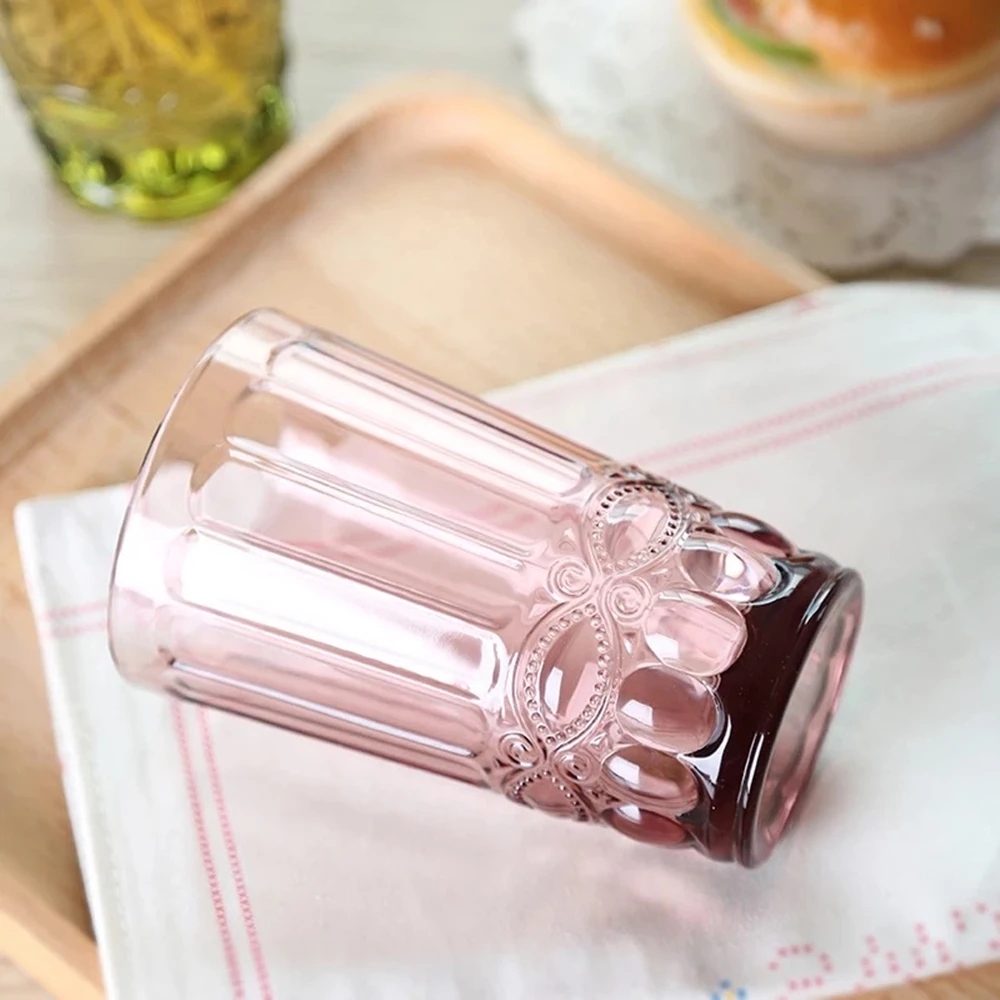 Whisky Glass European-Style Embossed Blue Diamond Pattern Retro Juice Beer Mugs Restaurant Hotel Kitchen Home Furnishings