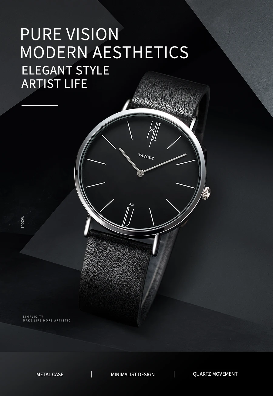 Reloj Yazole Watch Men Waterproof Ultra Thin Quartz Watch For Men Fashion Simple Black Men Watch Male Wristwatch Montre Homme