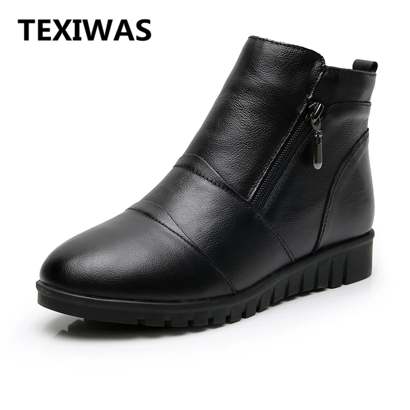 

TEXIWAS Fashion Genuine Leather Boots For Women Flat Ankle Boots Women Boots Winter Black Brown Shoes