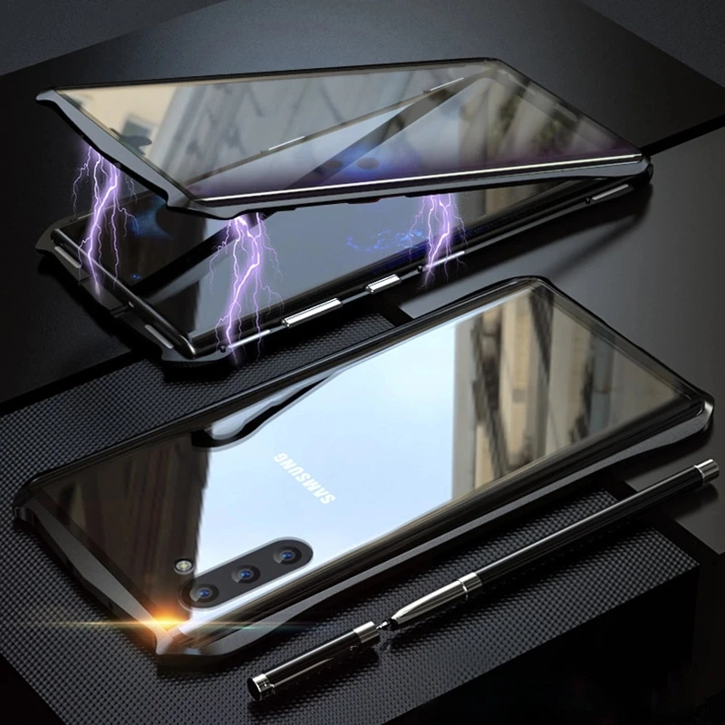 

Magnetic Metal Bumper Case For Samsung Galaxy Note 10 Case Clear Double-Sided Glass Armor Full Body Case for Samsung Note 10