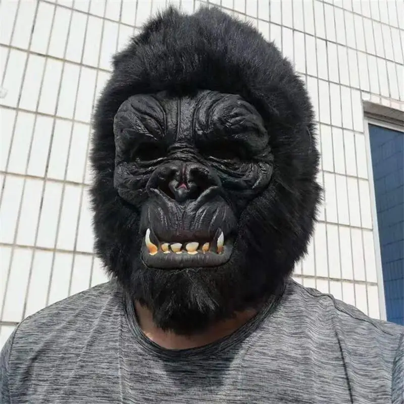 Black Gorilla Half Mask Fun Fur Latex Animal Costume Accessory Jungle King Kong 