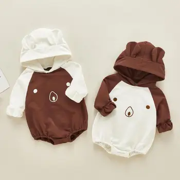 

Baby Boys Bear Print Hooded Bodysuit Baby Girl Long Sleeve Jumpsuit Kids Casual Bear Hoodies Autumn Baby Clothing