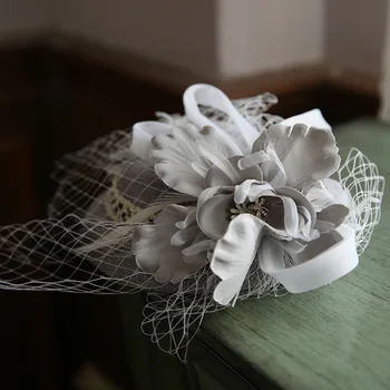 

Mingli Tengda Gray Gauze Cambric Small Formal Hat Meeting Ma'am Hats Fascinators Woman Pearls Wedding Accessories Birdcage Veil