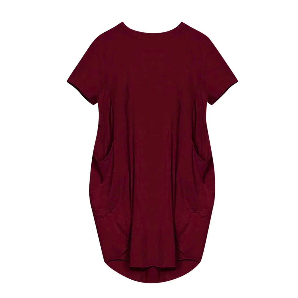 #35Womens Jumper Ladies Retro Dress Oversized Baggy Short Sleeve Pocket Pullover Mini Dresses Plus Size Dresses Embroidery Dress