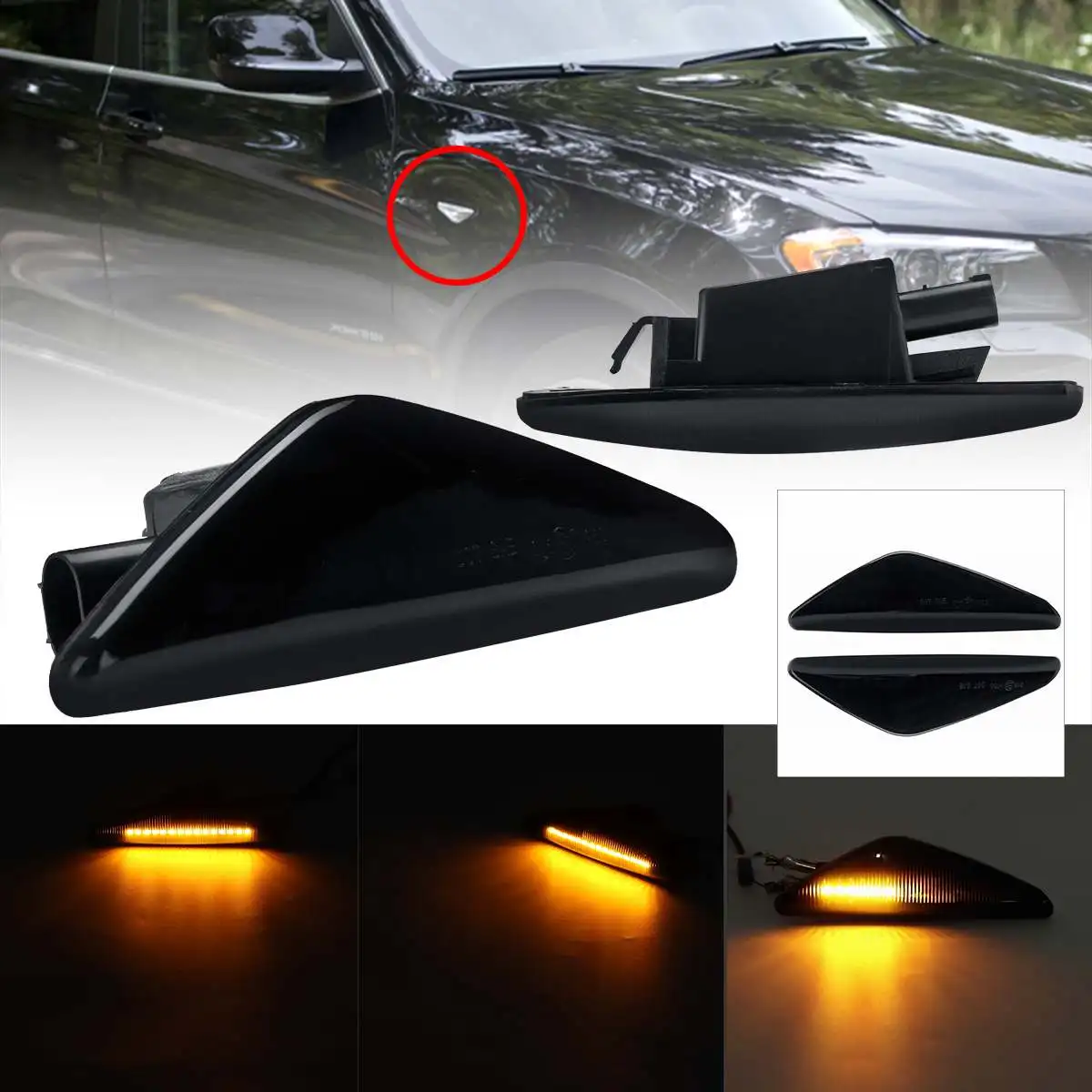 2pcs Dynamic LED Side Marker Lights 12V Flowing Turn Signal Light Side