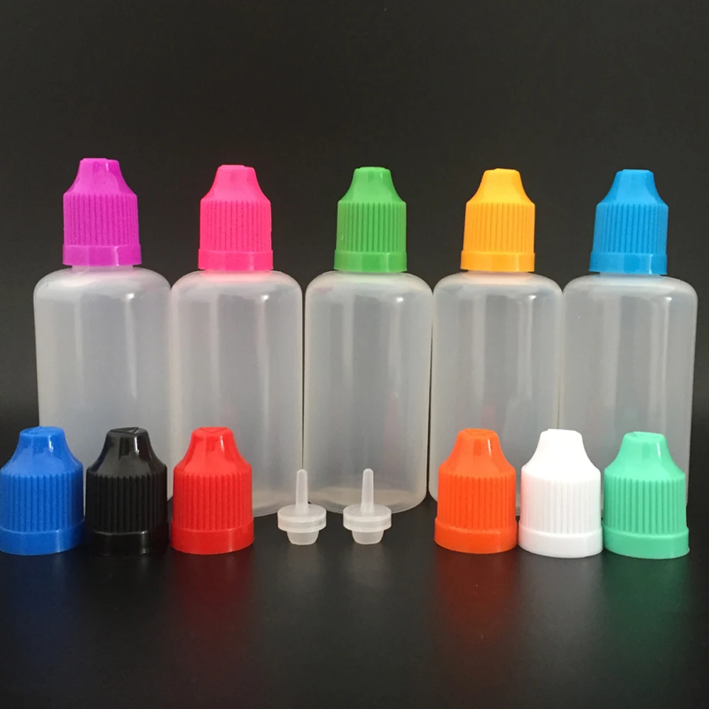 

500pcs 50ml LDPE Soft Plastic Dropper Bottles With Coloful Childproof Caps And Needle Tip For E Liquid E Juice Nail Gel