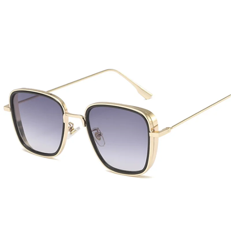Goldgray XojoX мужские стимпанк Солнцезащитные очки Модные Винтажные Квадратные Солнцезащитные очки для женщин градиентные очки Ретро панк зеркальные UV400 - Цвет линз: Goldgray