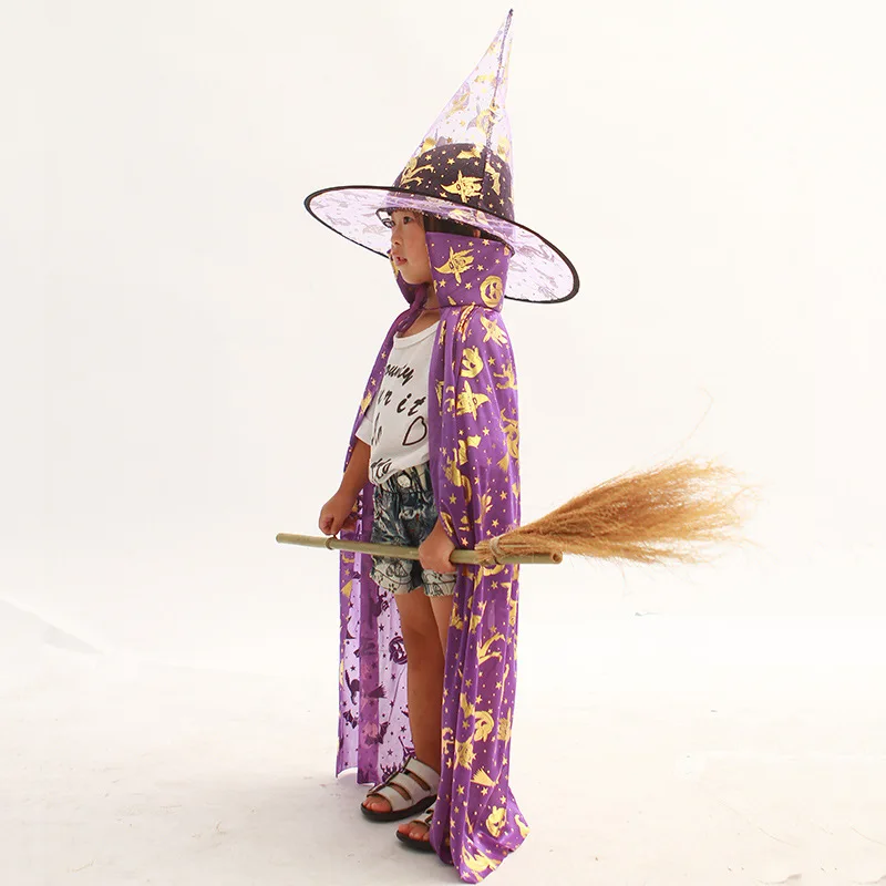 Новинка года, детский плащ для взрослого на Хэллоуин, плащ ведьмы с золотым покрытием, костюм смерти, плащ волшебника - Цвет: 80cm