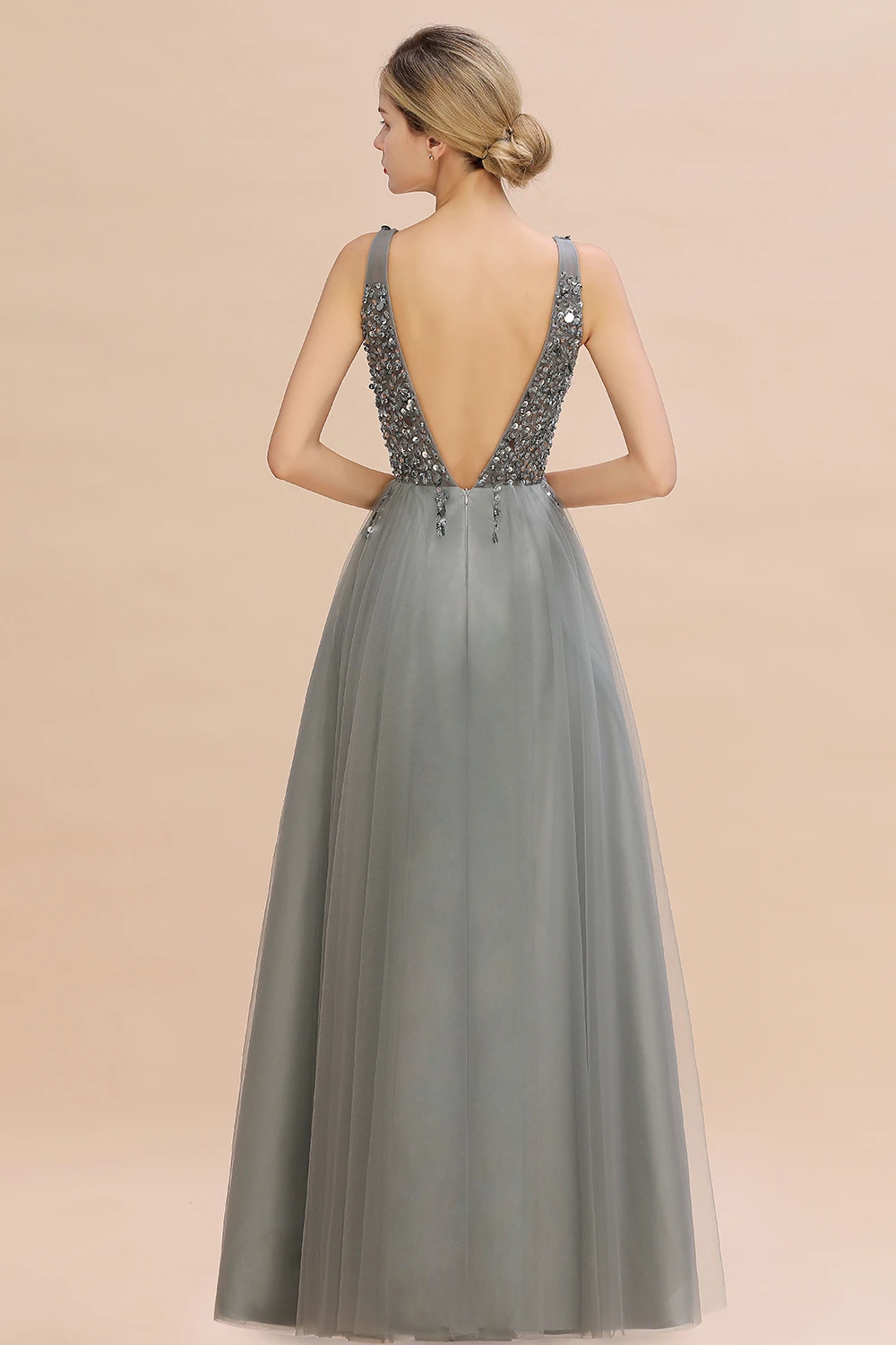 Новое поступление Vestidos De Fiesta De Noche вечернее платье Robe De Soiree сексуальное платье с v-образным вырезом на спине, с блестками, платье для выпускного вечера, с бисером, с кристаллами, тюль