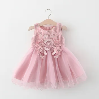 

Girls' Dress Wholesales 2020 Baby Waist Pearl Flower Dress Summer