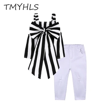

TMYHLS 1-7 years old European version of children's wear girls summer short (striped vest+pants) fashion two-piece set