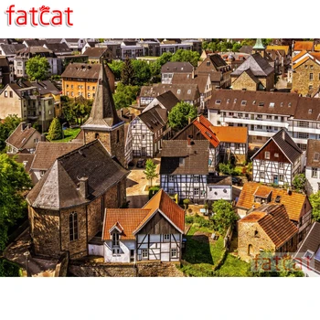 

FATCAT Old Village Diamond Painting Full Square Round Drill Diy 5D Diamond Embroidery landscape Mosaic Needlework Kit AE1323