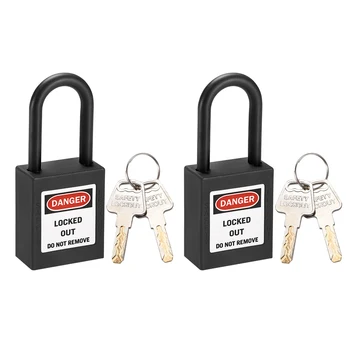 

uxcell 2 pcs Lockout Tagout Safety Padlock 1-1/2-inch Nylon Shackle Keyed Different Black