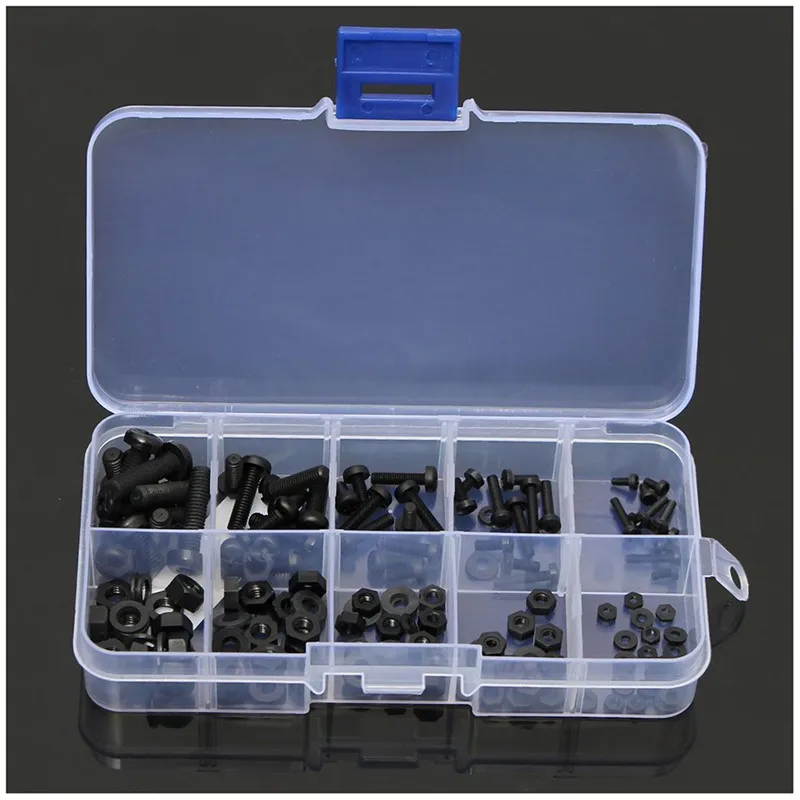 

150Pcs M2 M2.5 M3 M4 M5 Nylon Hex Screw Bolt Nut Standoff Assortment Spacer Kit Black