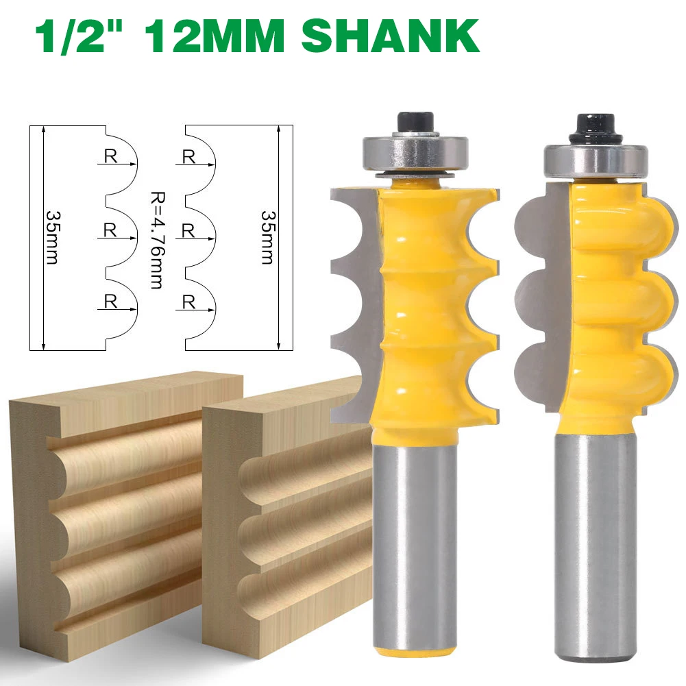 

1PC 1/2" 12.7MM 12MM Shank Milling Cutter Triple Bead Column Molding Router Bit Line Knife Woodworking Cutter For Wood Electric