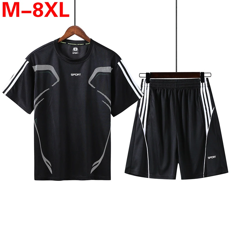 Shorts Mens Tracksuits Jogger T-Shirts Men-Sets Casual Summer Tops Quick-Dry Plus-Size
