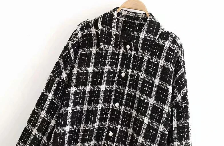 Greatest  Autumn Winter Lattice Jacket Coat Twill Tweed Oversized Long Jacket Windbreaker Women Button Coat
