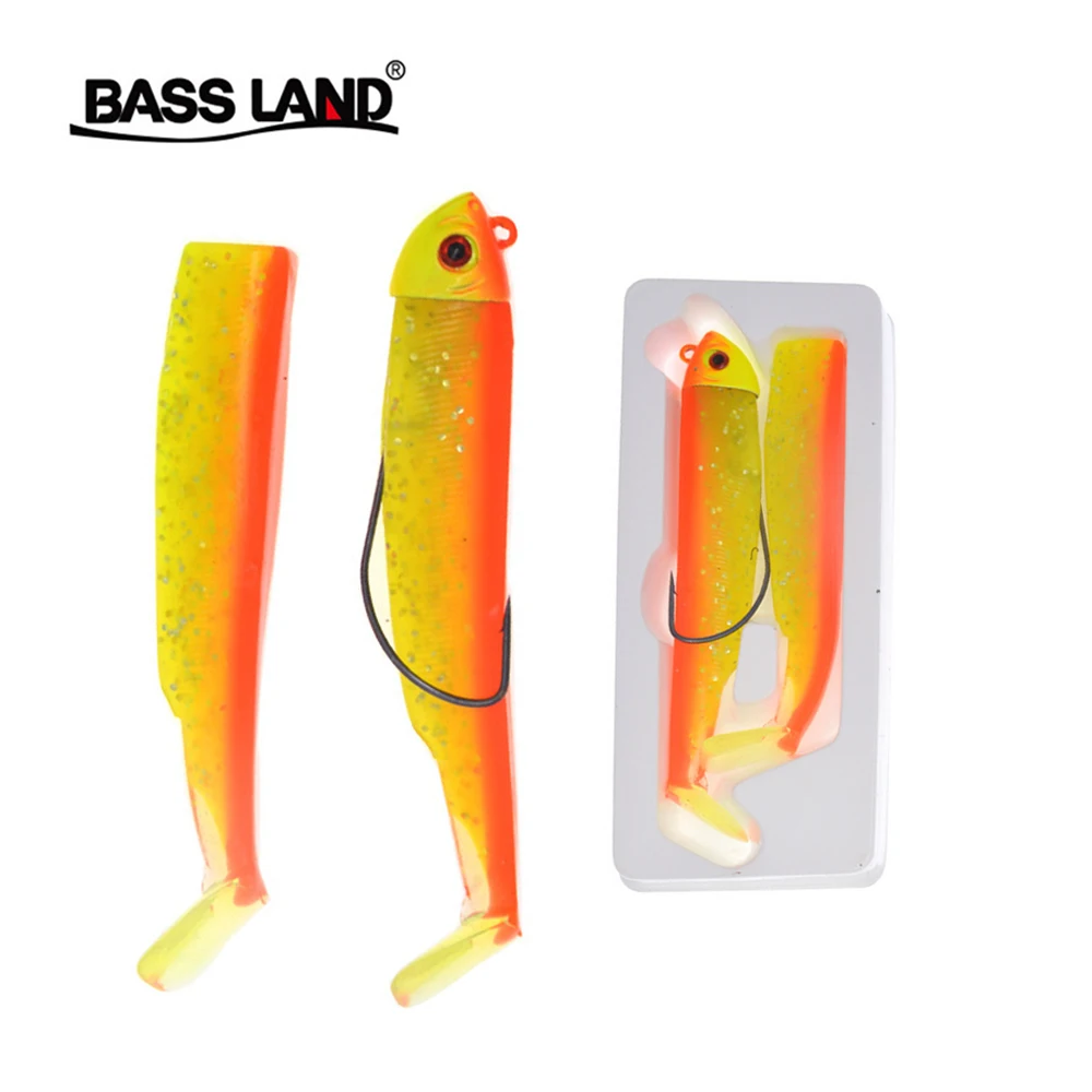 

Bassland 2PCS Fish Head Hook And Soft Lure Sea Fishing Pike Lures Lead Hook Bait Iscas Artificial leurre Silicone Fishing Baits
