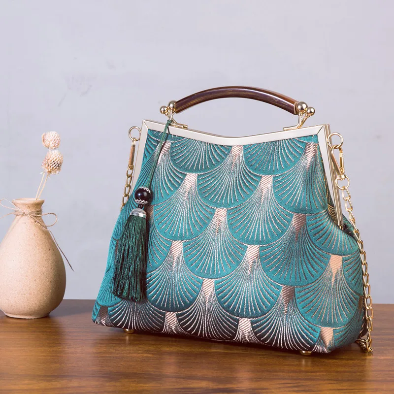 Vintage Designer Lock Shell Bags Handmade Bag Fringe Chain Women Shoulder Crossbody Bag,crossbody bag