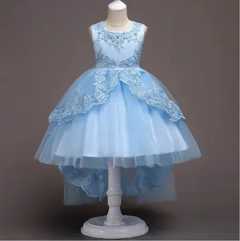 

In Stock Cheap Tulle Flower Girl Dress for Special Occasion with Lace Appliques Bow Beading Girls Birthday Party Gown Sleeveless