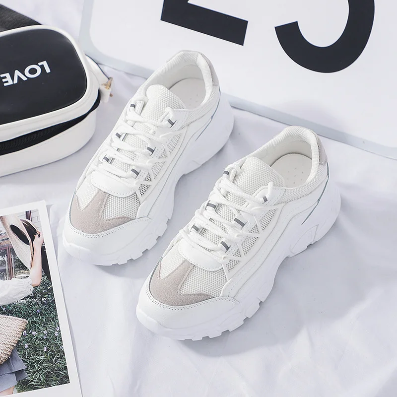 

Women's White Mesh Platform Casual Shoes 2019 Summer New Best Selling Fashion Simple White Comfortable Breathable Sports Hhoes