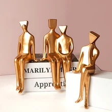 Dekoracja wnętrz złote figurki postaci rodzinnej figurki żywiczne miniatury rzeźby dekoracja na biurko wystrój salonu tanie tanio CN (pochodzenie) People Nowoczesne Z żywicy