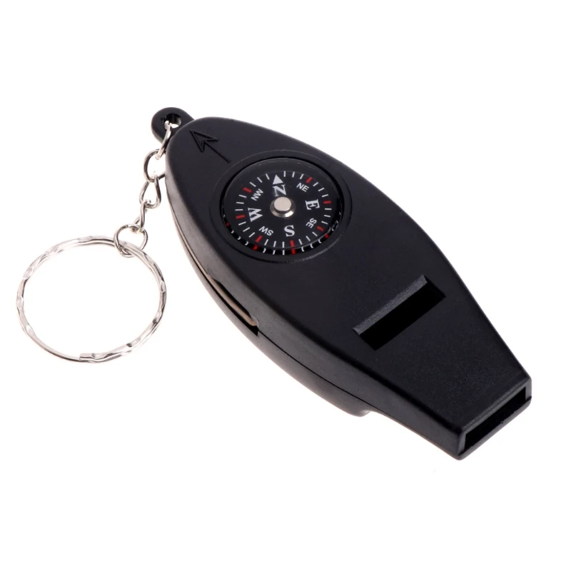 

OOTDTY 4 in1 Outdoor Survival Whistle Compass Magnifier Thermometer Keychain Travel EDC A5YD