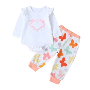 

Baby Clothes Sets Infants Baby Girl Clothes Sets Round Neck Long Sleeve Romper Love Printed Butterfly Pants Girl Outfit Sets