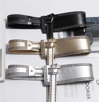 

2020 new spring summer designer blet studded PUNK belts black brown belts wide belt gold sivler red beige waistband