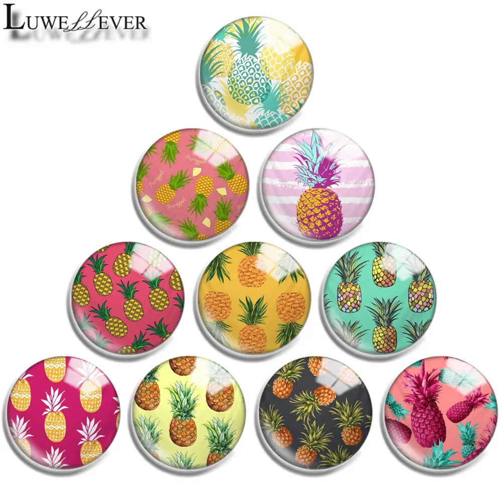 

12mm 14mm 20mm 25mm 30mm 40mm 741 Pineapple Mix Round Glass Cabochon Jewelry Finding 18mm Snap Button Charm Bracelet