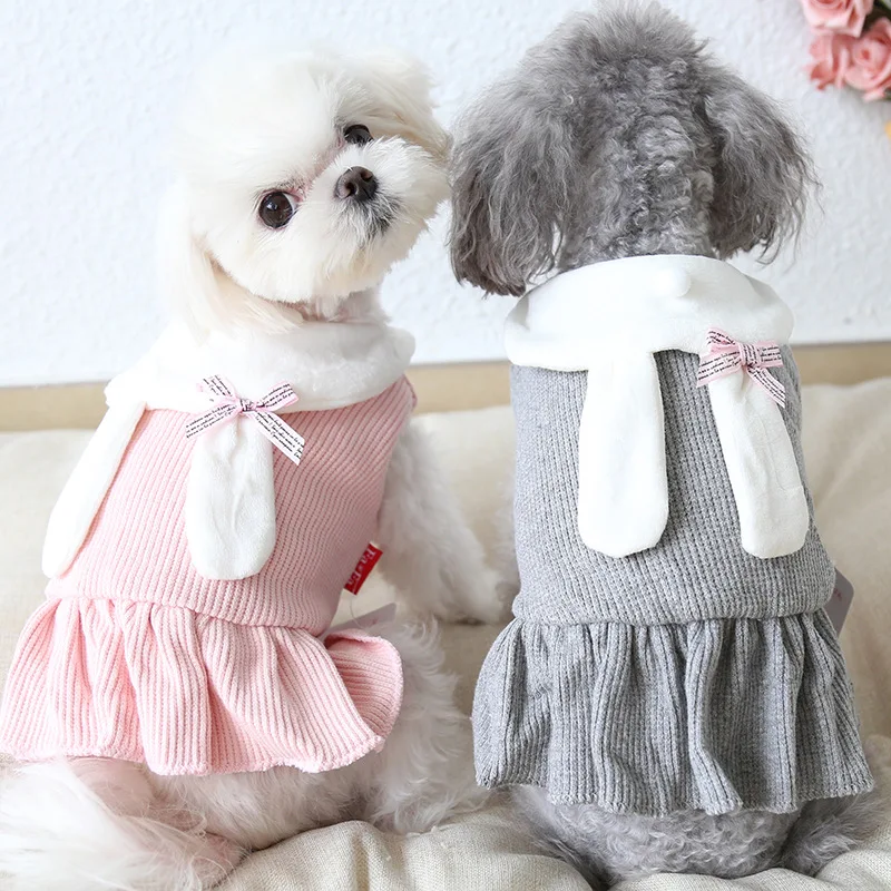 

Rabbit Striped Cotton Pet Dog Clothes Winter Warm Dog Dress Dog Shirt Thick Coats Clothing For Dogs Cat Yorkie Maltese