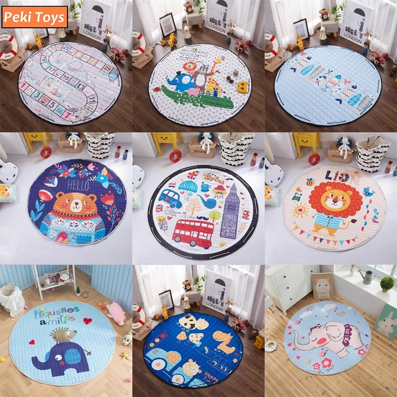 Round Floor Mat Baby Play Mats NonSkid Crawling Carpet Blanket Kids Toys Storage Bag Room Decor Phot