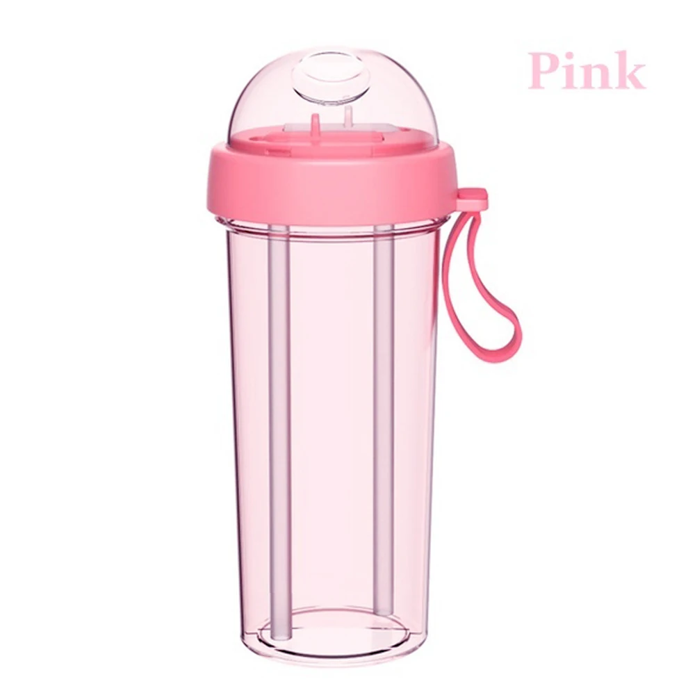 PC+PP Straw Cup Silicone Handle Anti-Slip Groove Two-Color Nozzle High Capacity Motion Double Drink Cup Durable Portable