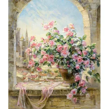 

Window View Flower DIY Digital Painting By Numbers Modern Wall Art Canvas Paint Holiday Gift Home Decor Big Size