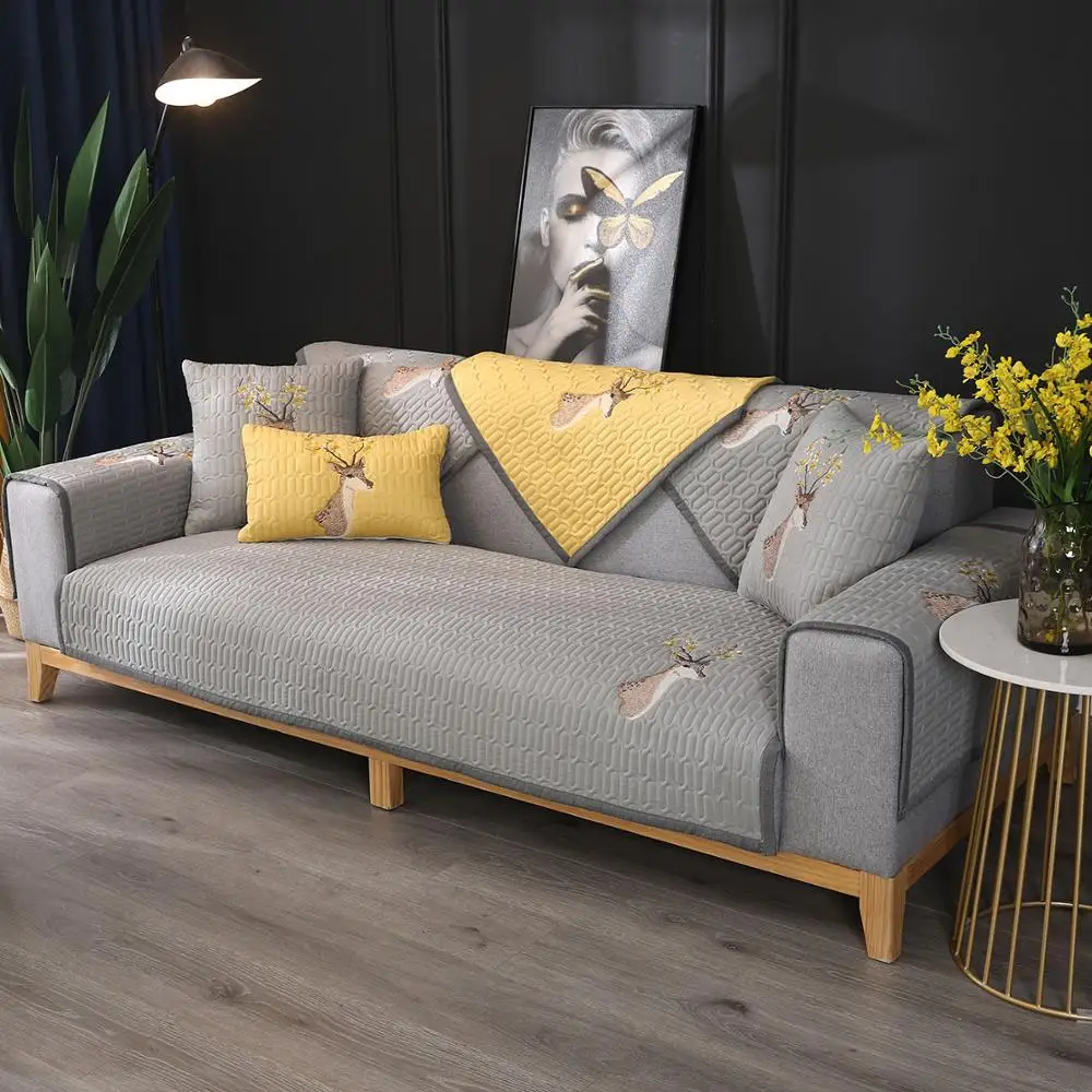 

Embroidered Latex Interlayer Sofa Cover Sofa Towel Solid Color Couch Cover Seat Cover for Living Room Corner Sofa Towel