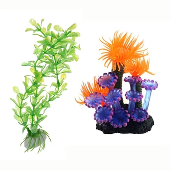 

1 Pcs 20 Cm Aquarium Decorative Water Plants & 1 Pcs Artificial Resin Coral Fish Tank Aquarium Lovely Decoration
