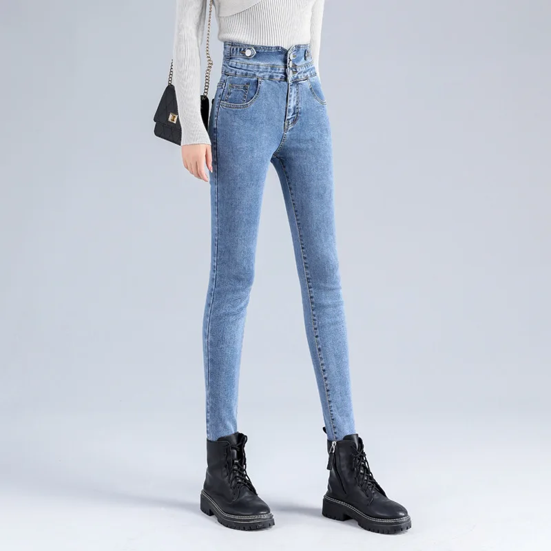 dsquared jeans 2021 New Fashion Skinny Women's Jeans High Waist Denim Trousers Stretch Hip Slim Single-breasted Female Feet Pencil Pants ariat jeans Jeans