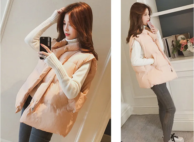 Down cotton vest female winter new loose Korean vest short vest jacket womens vests winter outerwear - Цвет: Apricot