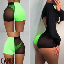 Женская сексуальная сетка бег Клубные шорты пэчворк с высокой талией Йога Тренажерный зал Бег анти-освещение