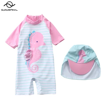

Baby Swimsuits 2020 New Seahorse Print One Piece Swimsuit for Girls UV Protection Bathing Clothes Girl Children Swimming Suit