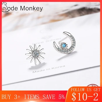 

CodeMonkey 100% Real 925 Sterling Silver Star Moon Asymmetric Stud Earrings Hot Fashion Jewelry For Women New Arrival CME804