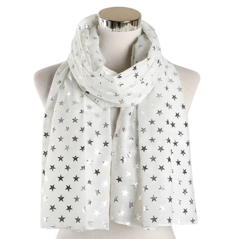 

Muslim headscarf pentagram scarf stars printing design hot silver scarf Muslim my hijab thin shawl