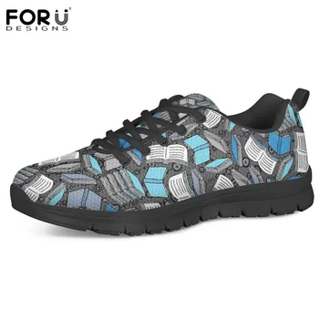 

FORUDESIGNS 3D Study Time Book Printing Ladies Casual Slip On Female Flat Sneakers Mesh Soft Walking Footwear Zapatos Mujer