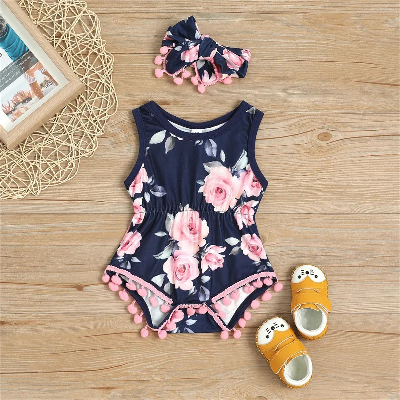 

PatPat 2020 New Summer One Pieces Pretty Floral Pattern Bodysuit and Headband Set for Baby Girl