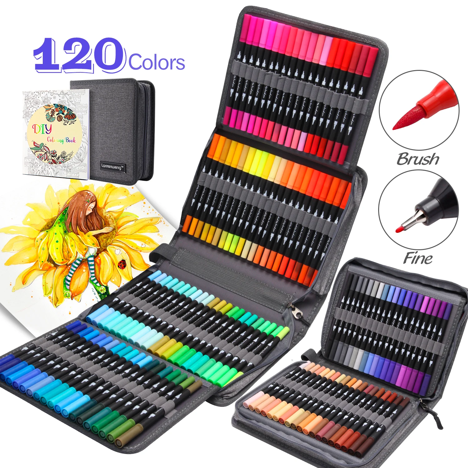 12 colored art sketch pens set double head watercolor paint brush marker for calligraphy bullet journals coloring and drawing ZSCM12/24/36/160 /132/120Colors Dual Brush Markers Pens  Colored Pencil Watercolor Art Markers Fineliner Calligraphy Pens