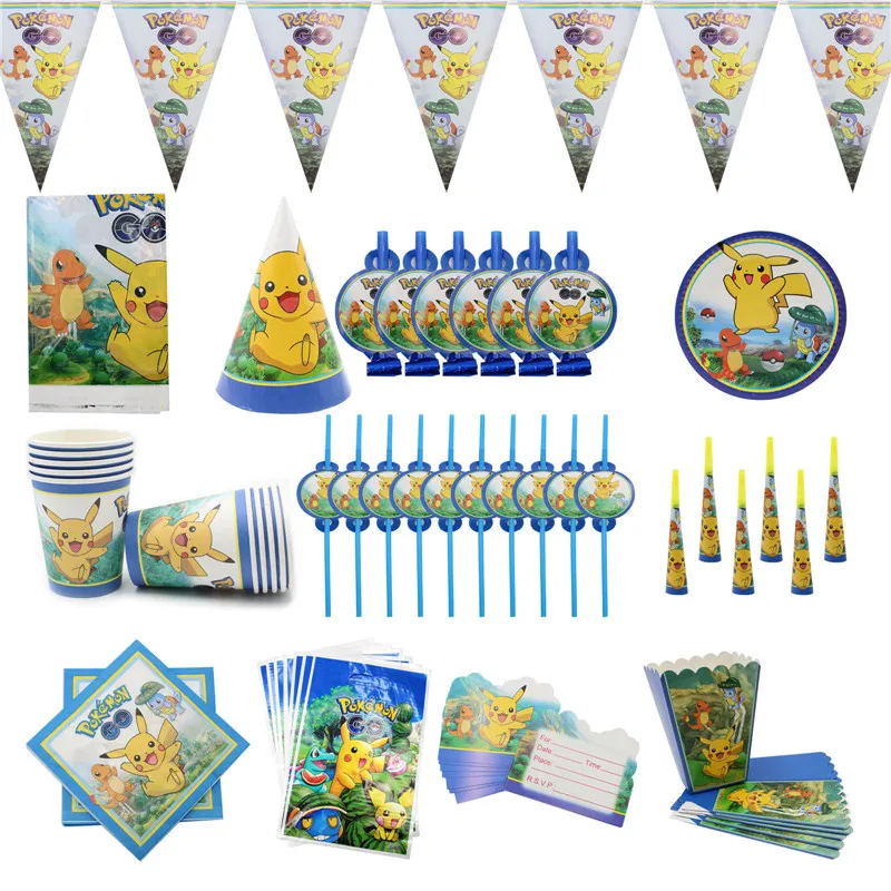 

Cartoon Pokemon theme birthday party decorations children disposable tableware set napkins plate bag party supplies Baby Shower