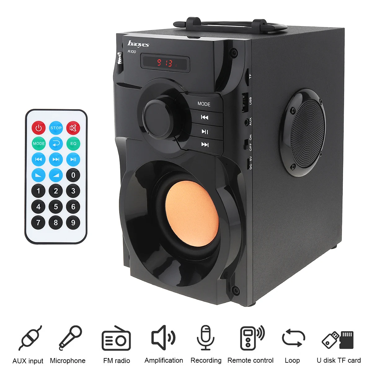 Haoyes A100 Bluetooth динамик беспроводной стерео 3D объемный сабвуфер бас динамик s музыкальный плеер Поддержка ЖК-дисплей FM радио TF