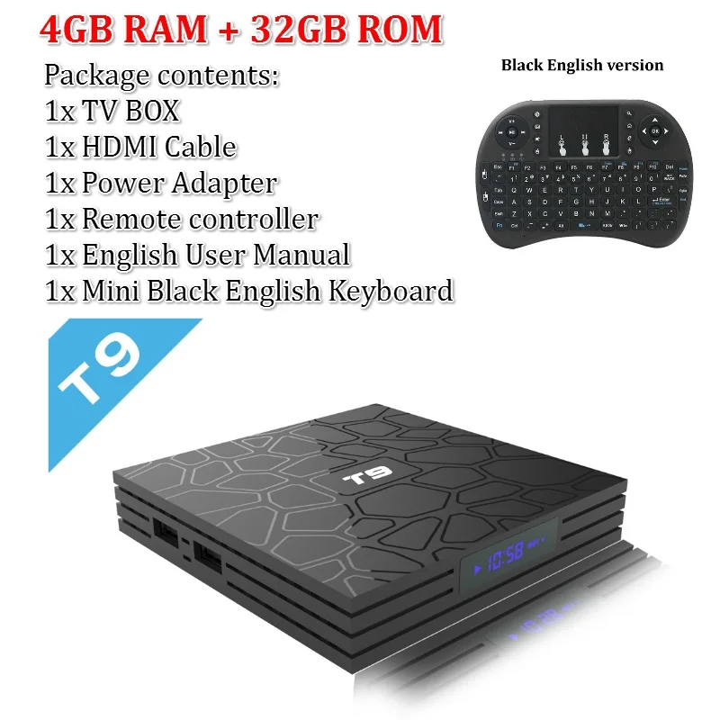 T9 Android tv BOX Android 9,0 4 ГБ 32 ГБ 64 Гб Rockchip RK3318 H.265 4K USB 3,0 2,4G/5G WiFi Bluetooth 4,1 Smart tv box медиа - Цвет: 4G 32G EU Keyboard