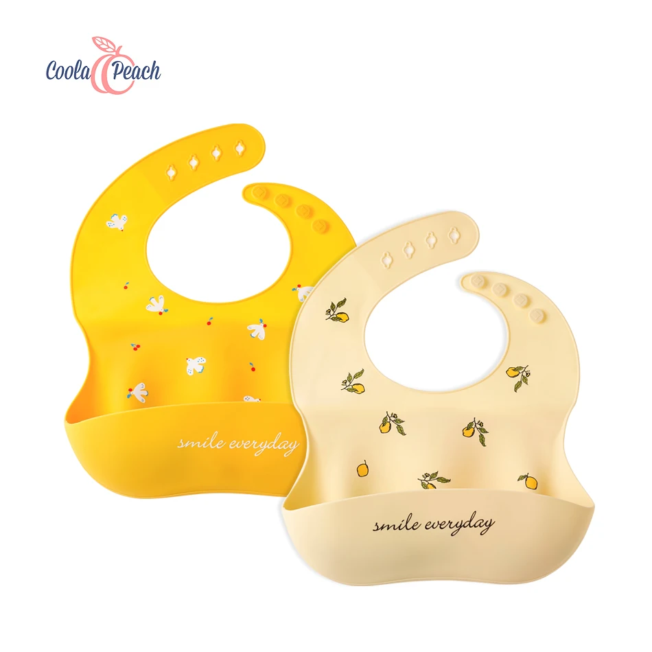 Coola Peach Fashion Cute Cartoon Print Baby Soft Silicone Bibs Infant Drooling Towel |