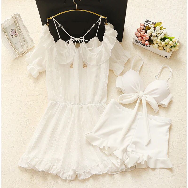 

STAERK swimsuit bikini three-piece suit small breasts sexy female body skirt White solid Women Boho Monokini Bathing Suits 2020